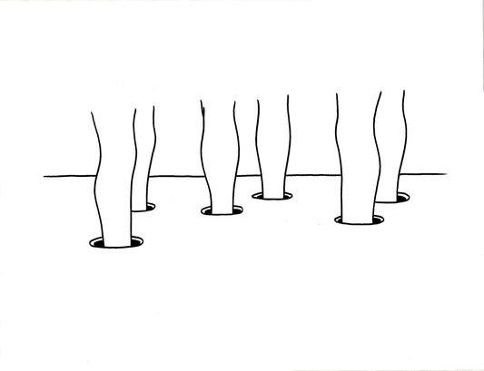 Pieds sous terre, dessin encadré 65 x 50cm