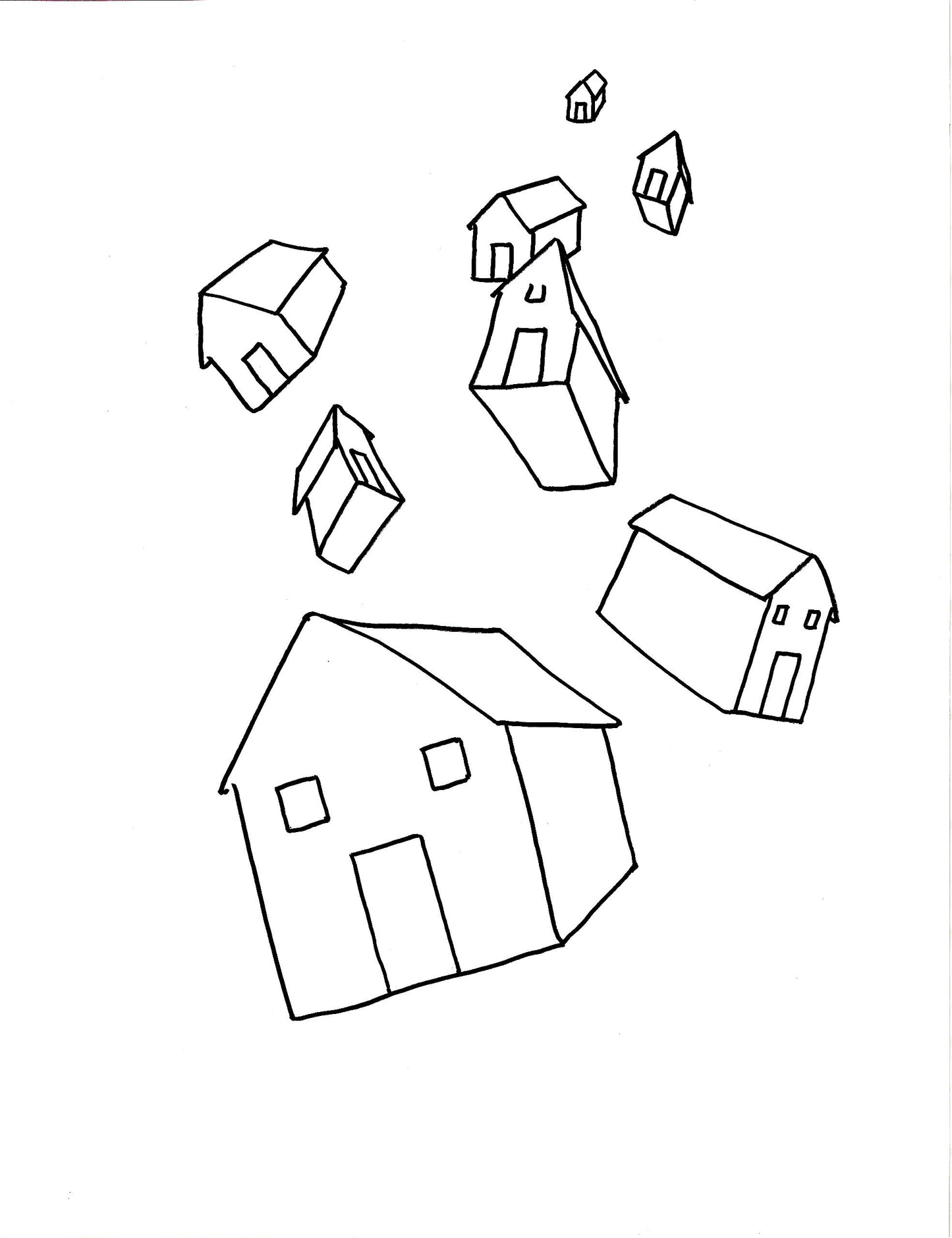 Maisons, dessin encadré 65 x 50cm