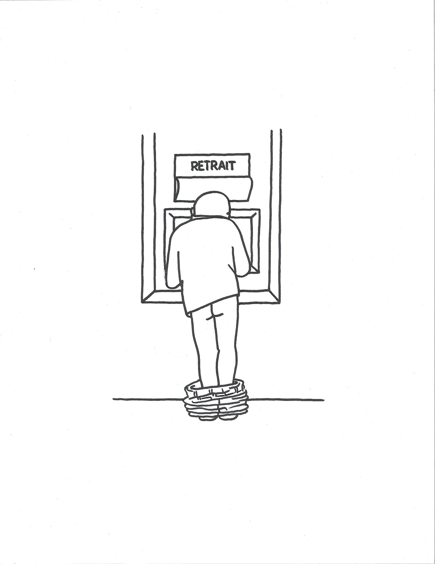 Retrait, dessin encadré 65 x 50cm