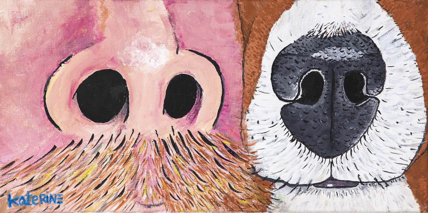Two noses, four nostrils, 2022, peinture à la gouache, encadrée 20 x 40 cm