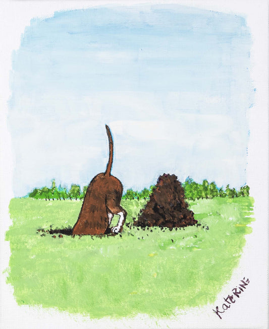 Zouzou and the hole, 2022, peinture à la gouache, encadrée 27 x 22 cm