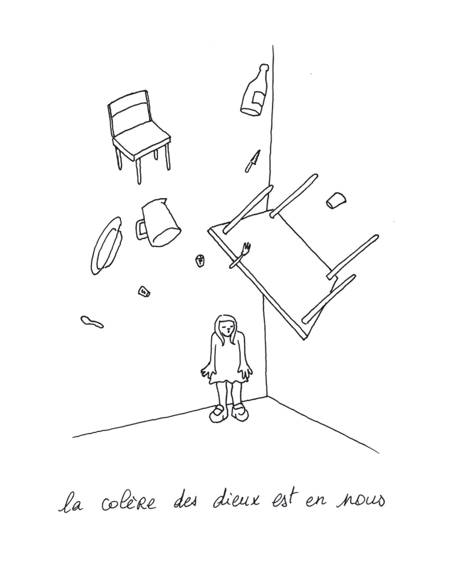 La colère des dieux, 2021, dessin encadré 29,7 x 21 cm