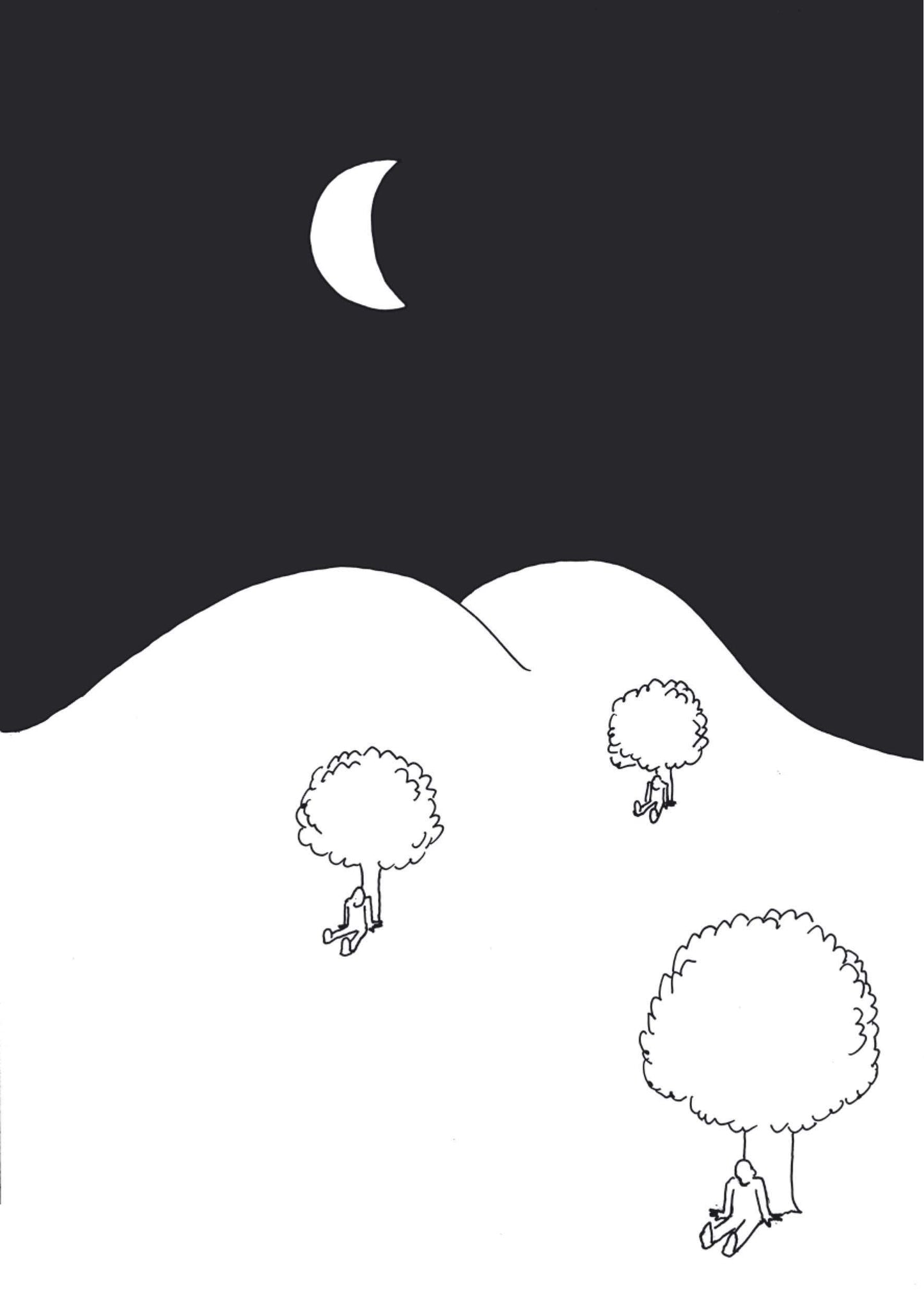 Vallée des larmes, 2021, dessin encadré 29,7 x 21 cm, le ciel noir ne figure pas sur l'oeuvre originale. Il s'agit de la reproduction du livre.