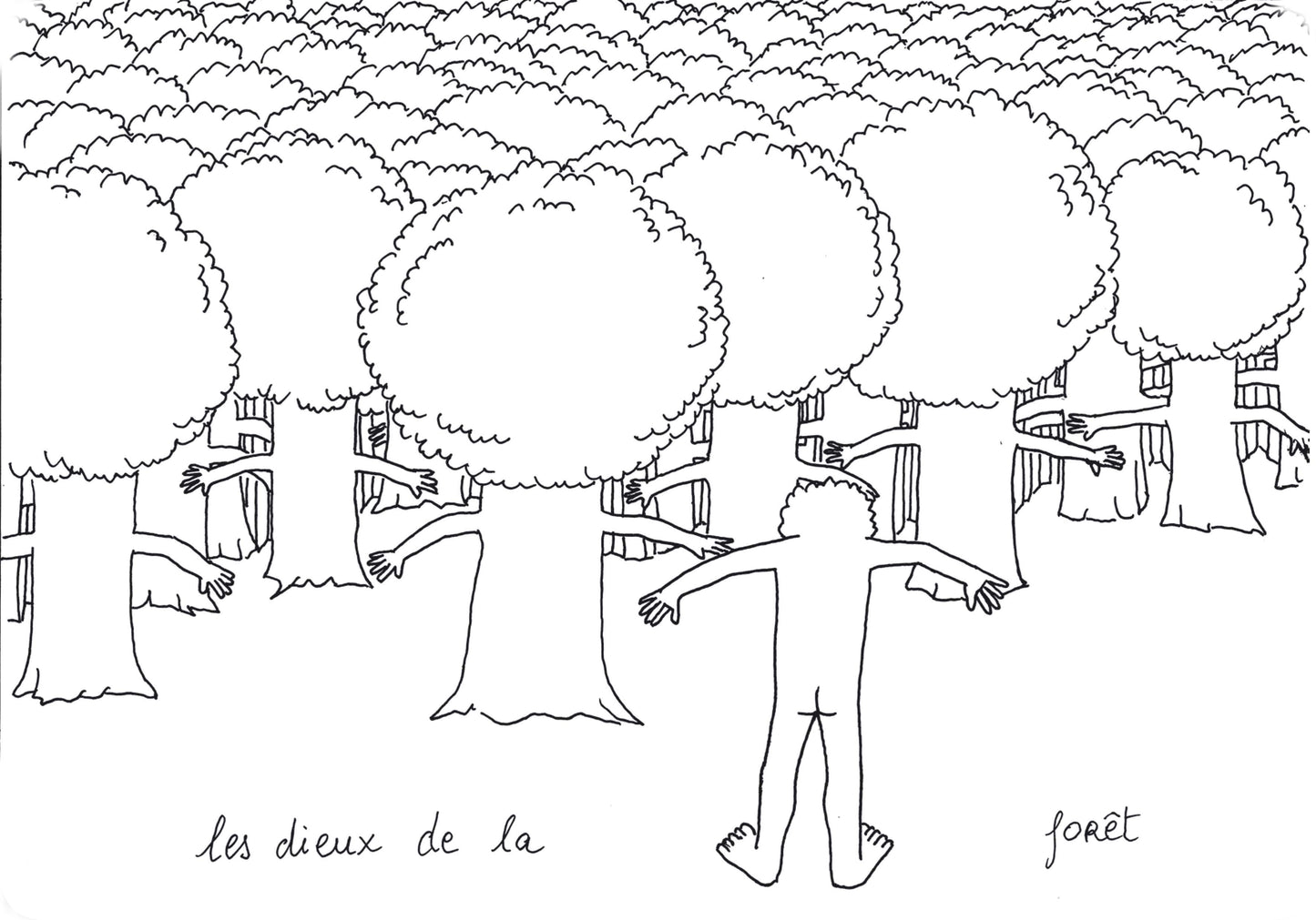 Les dieux de la forêt, 2021, dessin encadré 21 x 29,7 cm