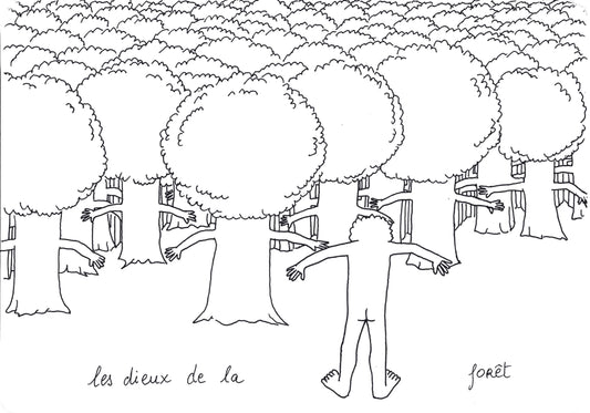 Les dieux de la forêt, 2021, dessin encadré 21 x 29,7 cm